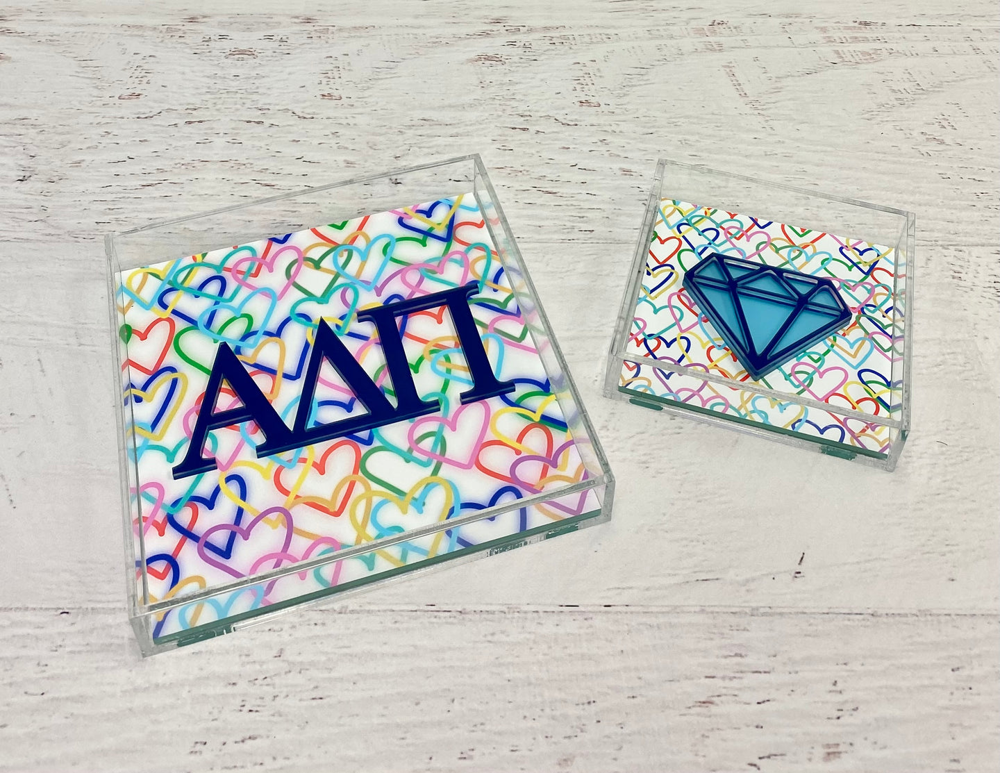 Alpha Delta Pi - Rainbow Hearts Acrylic Tray