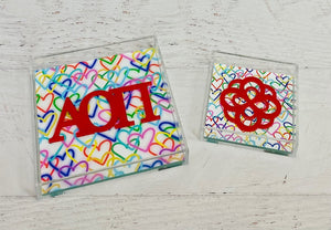 Alpha Omicron Pi - Rainbow Hearts Acrylic Tray
