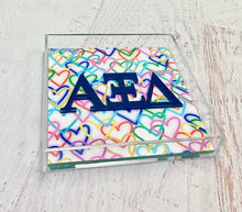 Load image into Gallery viewer, Alpha Xi Delta - Rainbow Hearts Acrylic Tray
