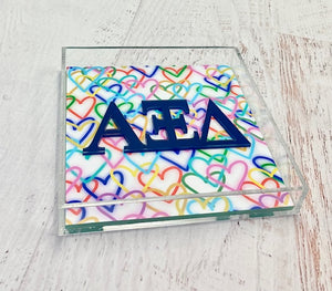 Alpha Xi Delta - Rainbow Hearts Acrylic Tray