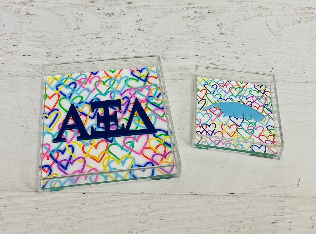 Alpha Xi Delta - Rainbow Hearts Acrylic Tray