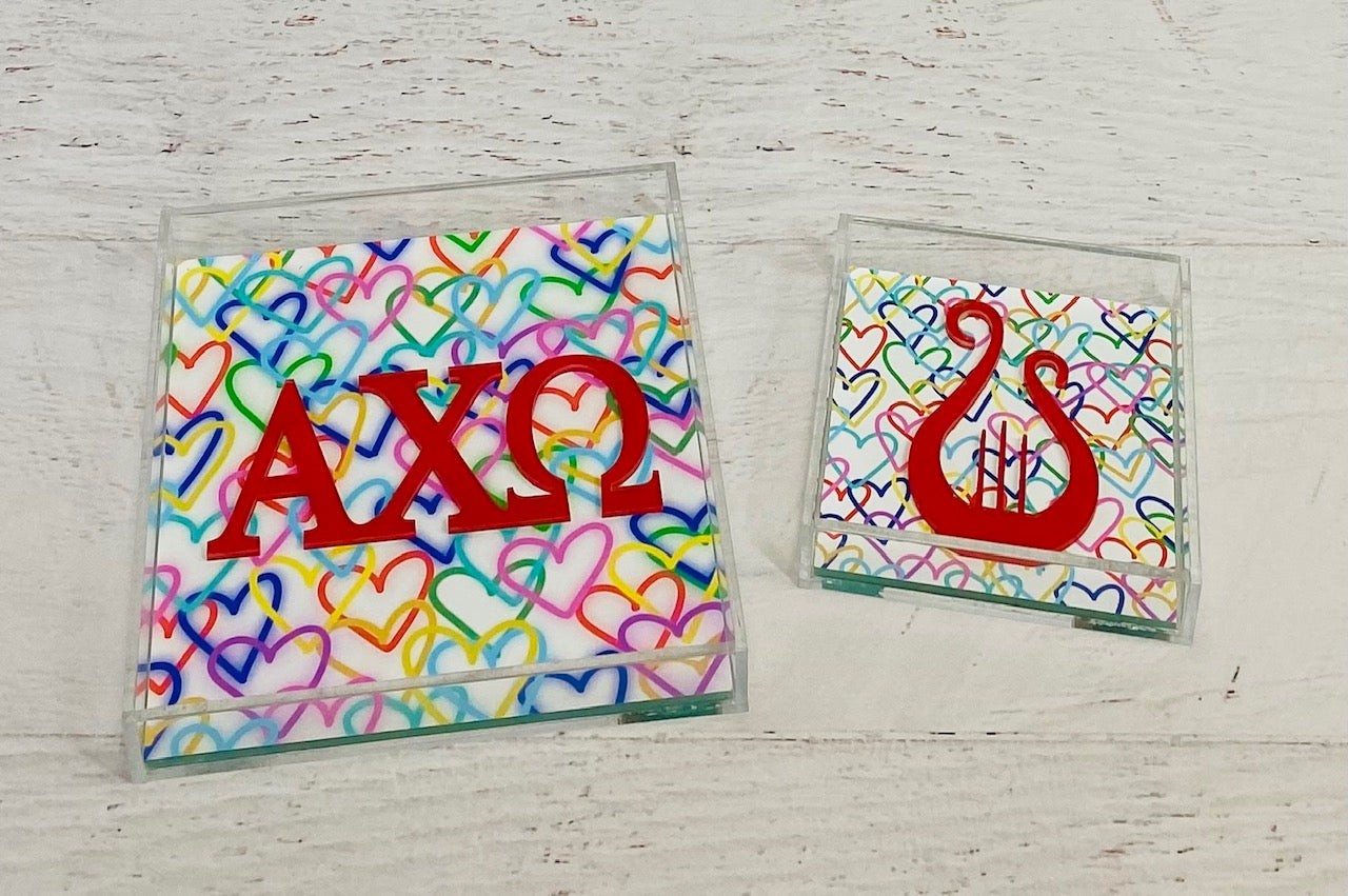Alpha Chi Omega - Rainbow Hearts Acrylic Tray