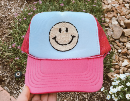 White Chenille Smiley Face Hat