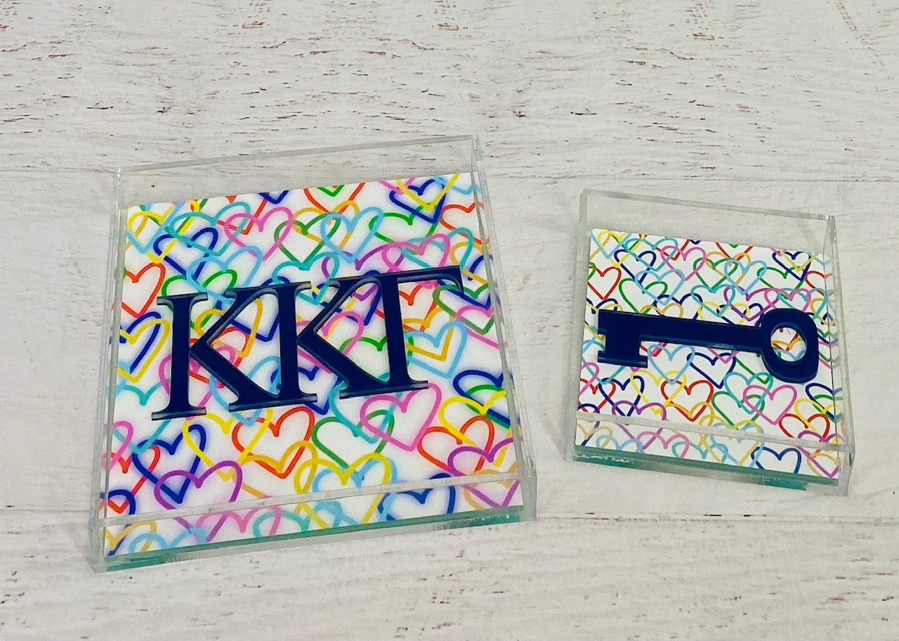 Kappa Kappa Gamma - Rainbow Hearts Acrylic Tray