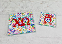 Load image into Gallery viewer, Chi Omega - Rainbow Hearts Acrylic Tray
