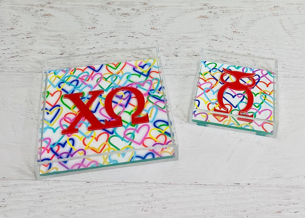 Chi Omega - Rainbow Hearts Acrylic Tray