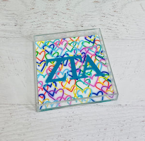 Zeta Tau Alpha - Rainbow Hearts Acrylic Tray
