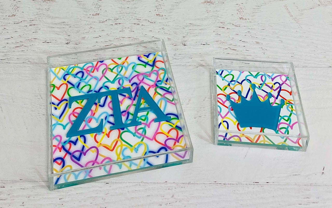 Zeta Tau Alpha - Rainbow Hearts Acrylic Tray